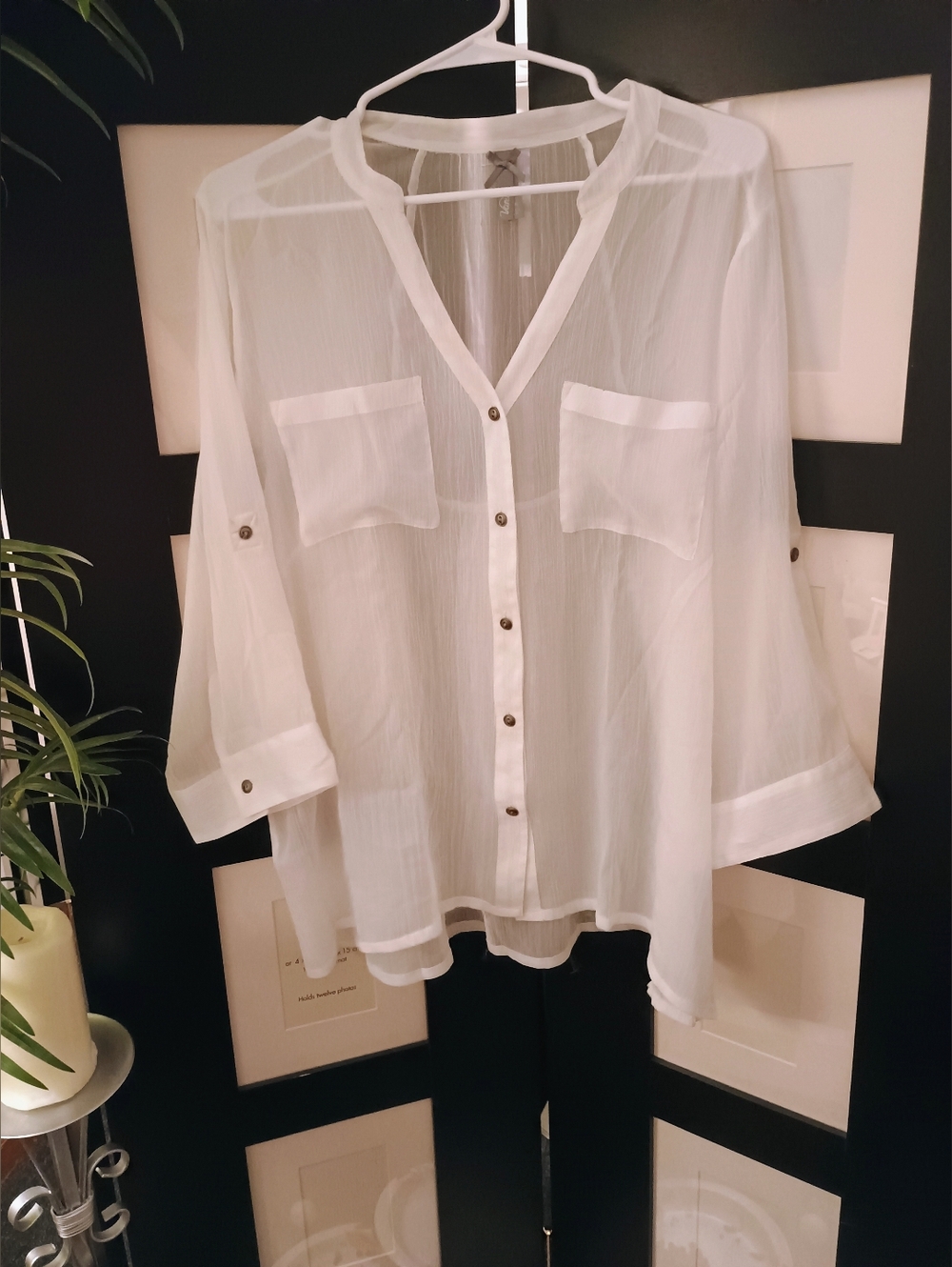 NWOT Sheer White Button Down Blouse